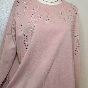Light Pink Sweatshirt with Eyelet Design.